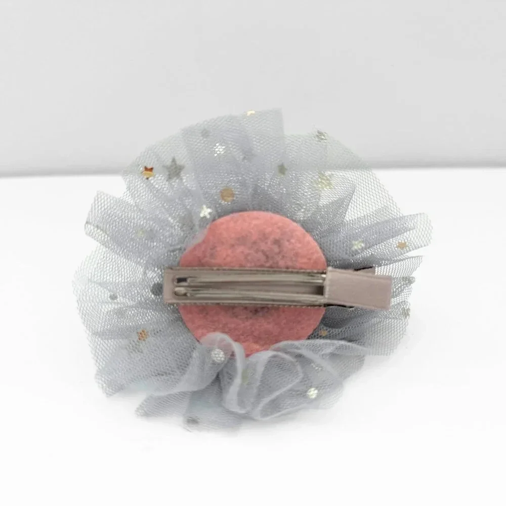 NWT Cute Princess Happy Birthday Hat Girls Hair Clip Grey & Gold Glitter
